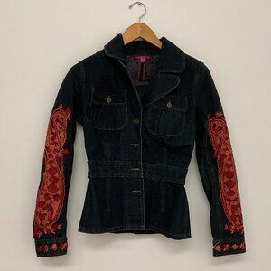 Plenty Girls Embroidered Jean Jackets Long Sleeve Collared Neck Blue Red Size 4